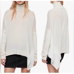 All Saints Women’s Alda Roll Neck Cream Sweater Size XS Merino Wool Asymmetrical